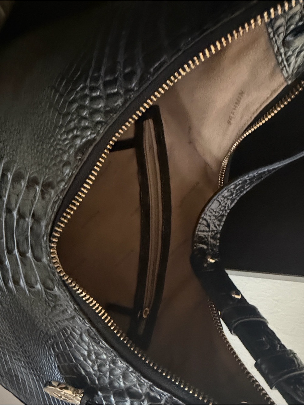 Brahmin Black Croc-Embossed Leather Messenger Bag with concealed side pocket - Picture 3 of 3
